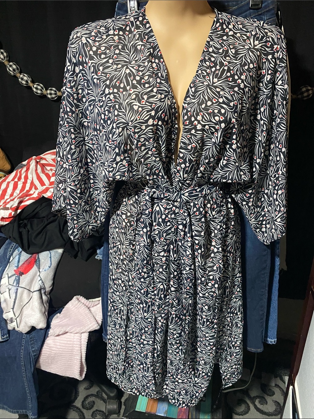 Sonoma Black Floral Wrap-Style Dress with Pink Accents